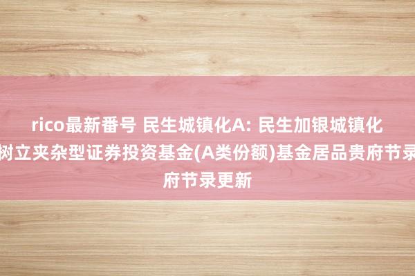 rico最新番号 民生城镇化A: 民生加银城镇化生动树立夹杂型证券投资基金(A类份额)基金居品贵府节录更新